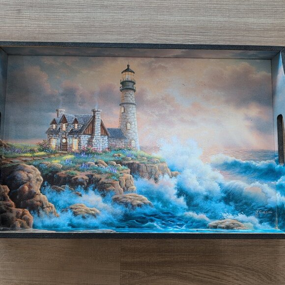 Other - Wooden Serving Tray With Handles Featuring J. Gibson Seaside Artwork
